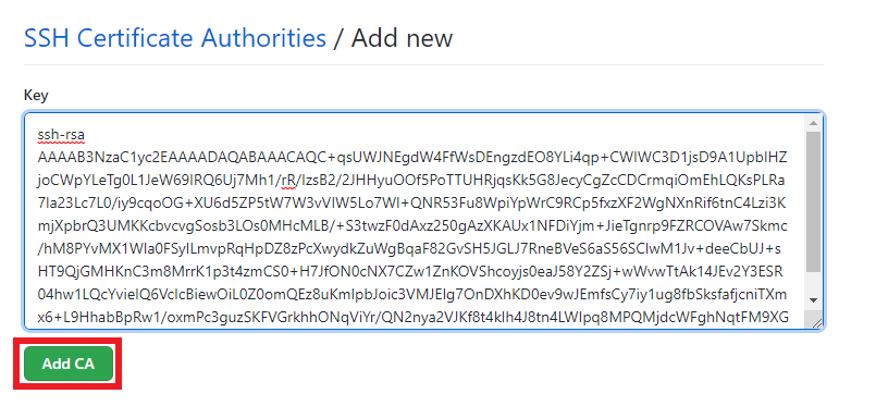 Add your SSH CA Key to Github for certificate based authentication