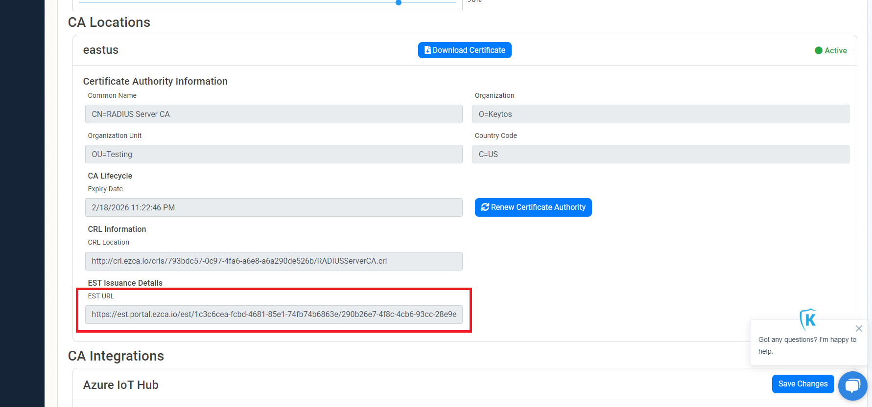 Get your EST URL for Azure IoT Hub