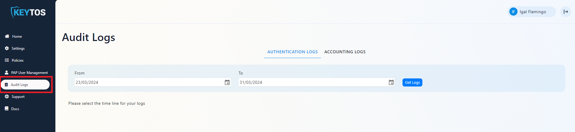 EZRADIUS Cloud RADIUS view Audit Logs