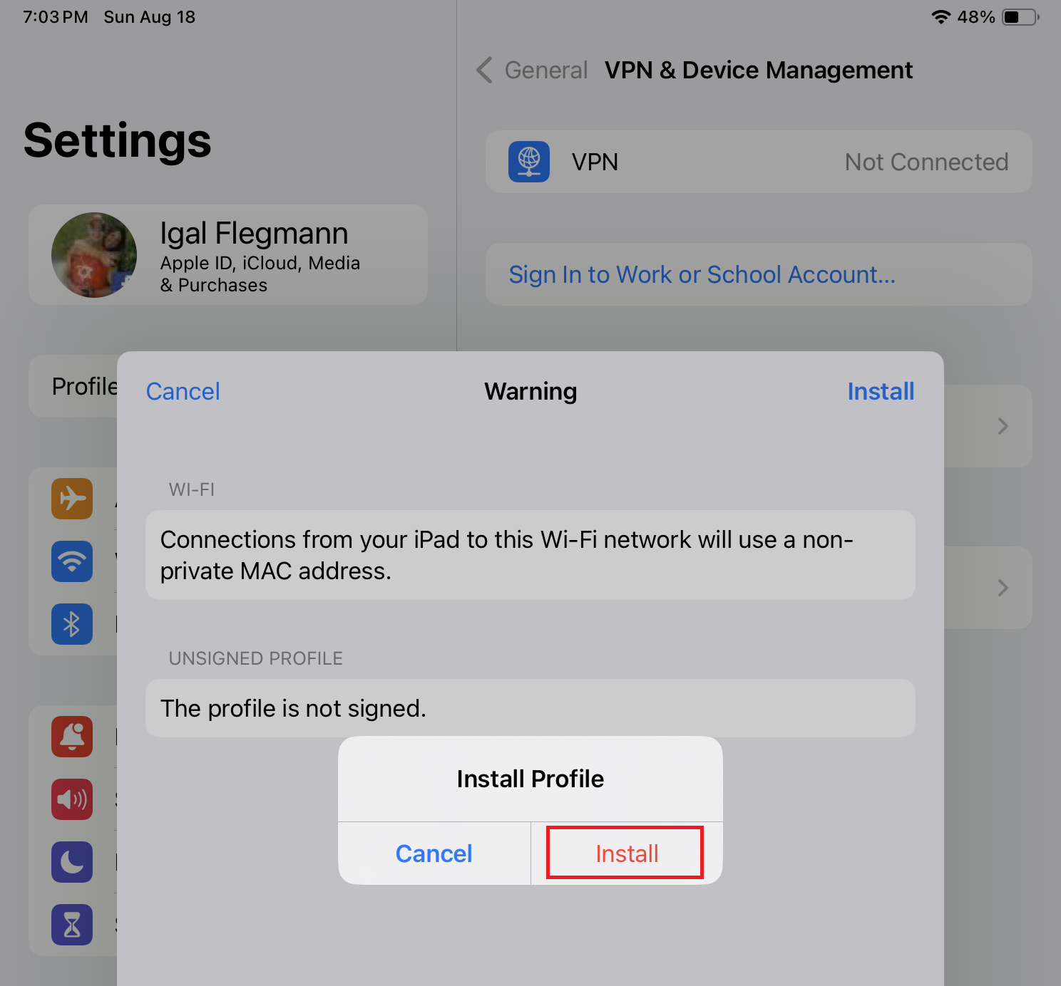 Install Wi-Fi Profile on iOS