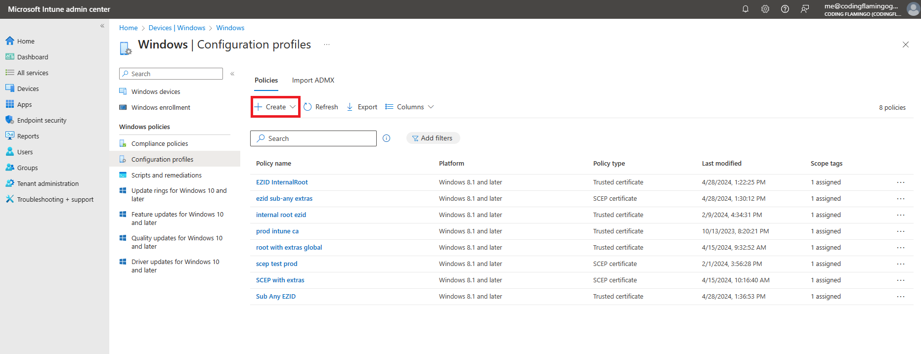 Intune Create Configuration Profile