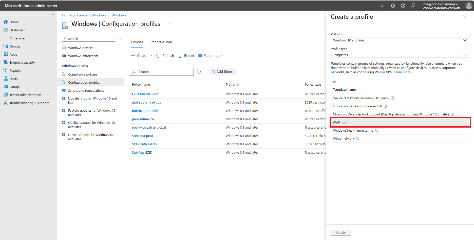 Intune Wi-Fi Template