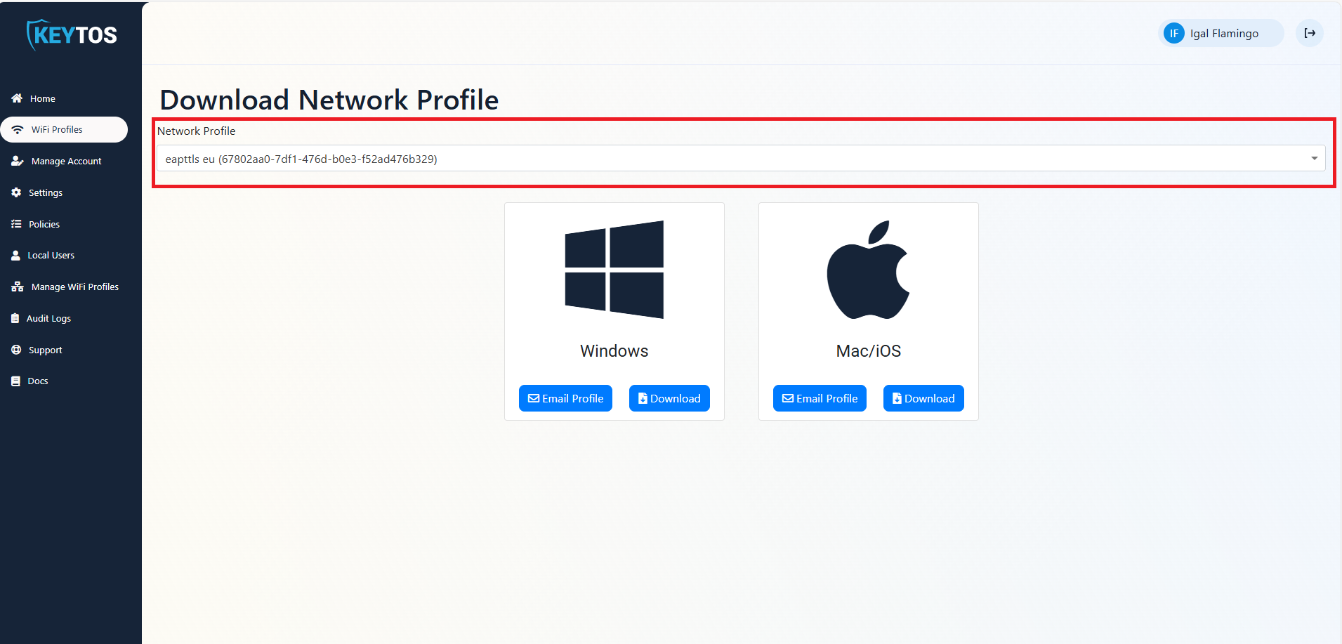 Select Profile to Request from EZRADIUS Portal