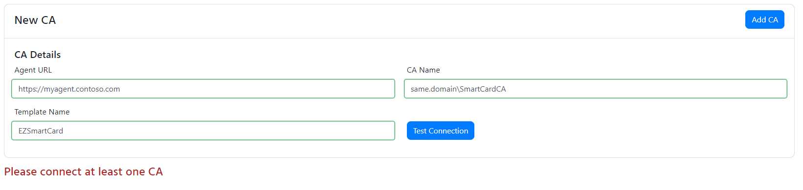 EZCMS ADCS CA connection For Entra CBA Onboarding