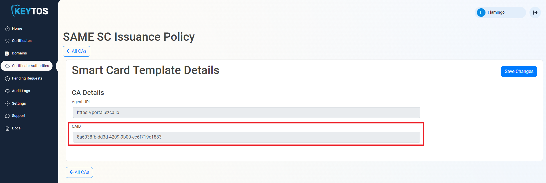EZCA SmartCard CA Details Connect Cloud PKI for Entra CBA