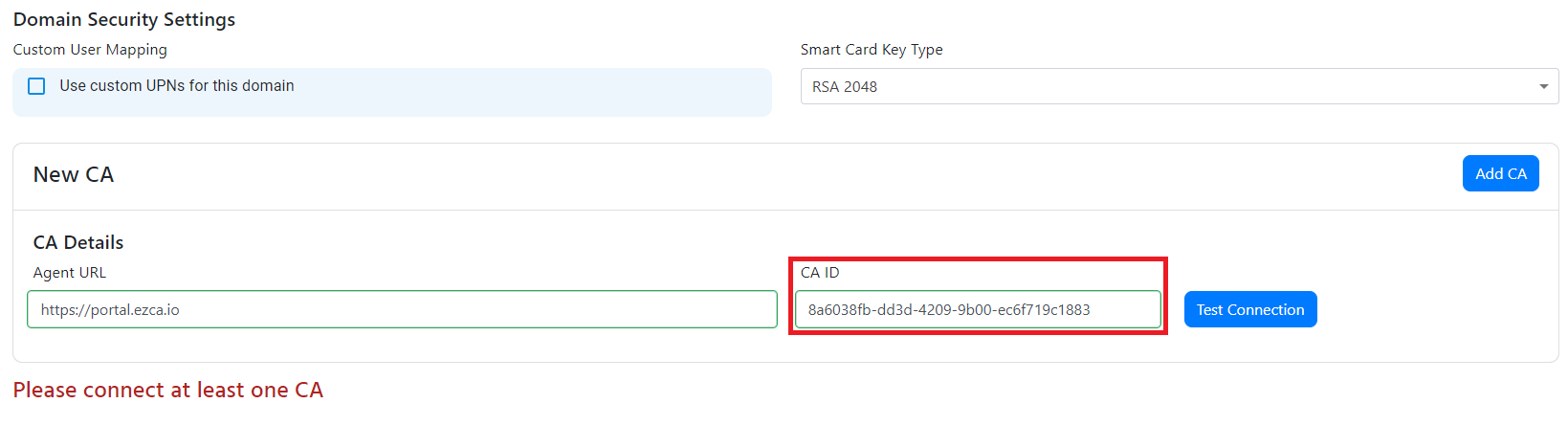 EZCMS EZCA connection for Smartcard Issuance in Azure
