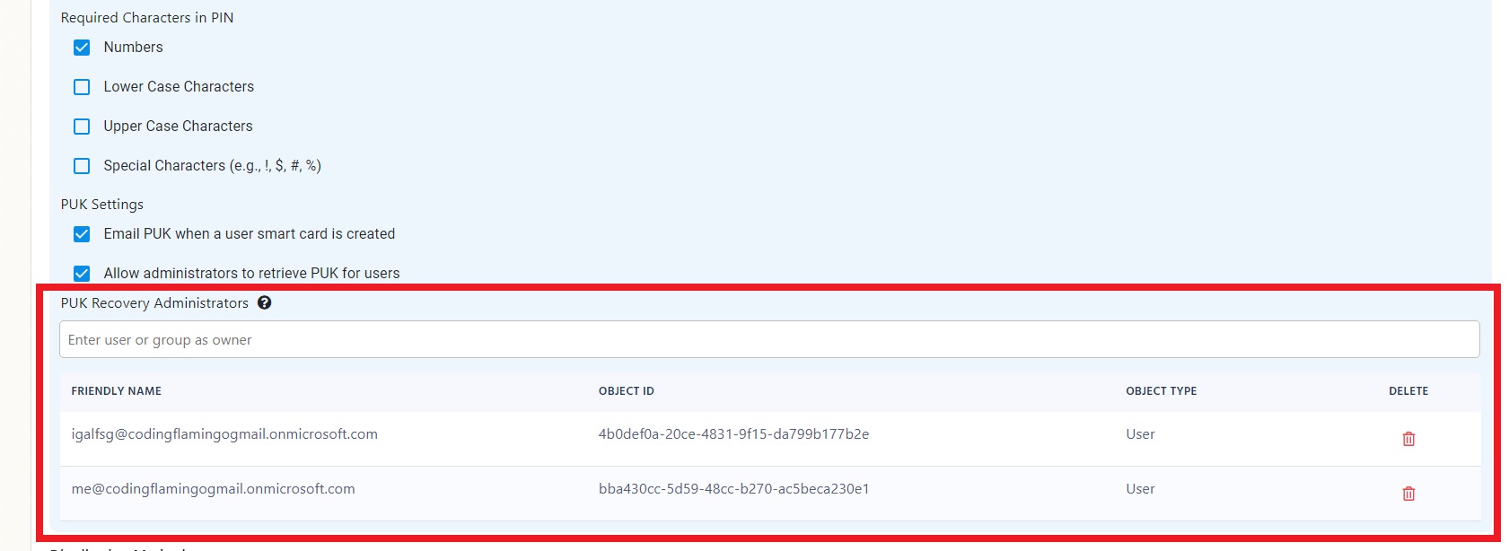 How to set Smartcard PUK requirements in Entra ID