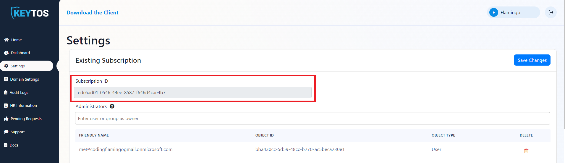 EZCMS Subscription ID